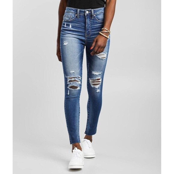 BKE Billie Ankle Skinny Stretch Jeans Medium Wash Distressed‎ High Rise Size 29 - Picture 2 of 7